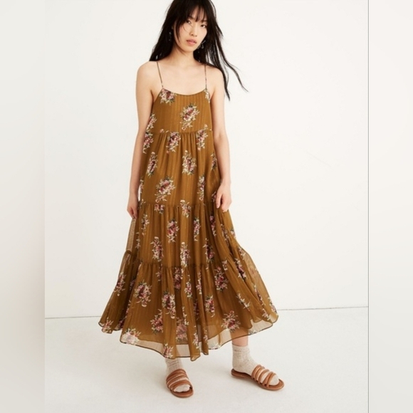 MADEWELL CAMI TIER MIDI DRESS IN METALLIC CLASSIC CORSAGE 12 - Picture 1 of 5